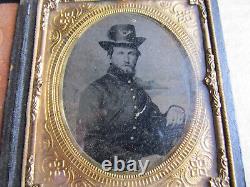 Civil War Soldier Tintype Tin Type ID'd T. J Davis Co C 18th Wisconsin Hardee Hat