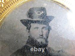 Civil War Soldier Tintype Tin Type ID'd T. J Davis Co C 18th Wisconsin Hardee Hat