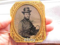 Civil War Soldier Tintype Tin Type ID'd T. J Davis Co C 18th Wisconsin Hardee Hat