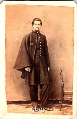 Civil War Soldier in Uniform, Cloak. Masonic Party Ad CDV Photo, 1864 #C150