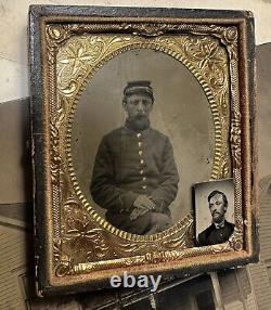 Civil War Soldier with Additional Pre-War Gem Tintype 1860s Photo