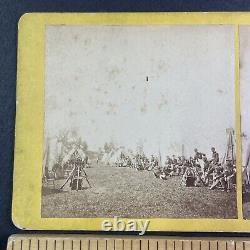 Civil War Soldiers Company C Camp Stereoview Gettysburg Antique c1863 Y8486