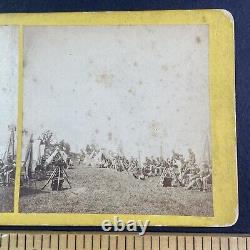 Civil War Soldiers Company C Camp Stereoview Gettysburg Antique c1863 Y8486