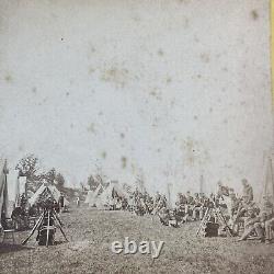 Civil War Soldiers Company C Camp Stereoview Gettysburg Antique c1863 Y8486