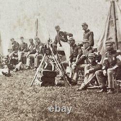 Civil War Soldiers Company C Camp Stereoview Gettysburg Antique c1863 Y8486