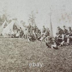 Civil War Soldiers Company C Camp Stereoview Gettysburg Antique c1863 Y8486