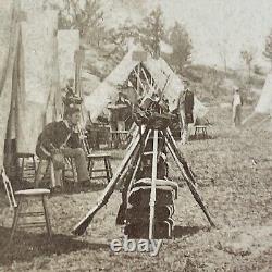 Civil War Soldiers Company C Camp Stereoview Gettysburg Antique c1863 Y8486