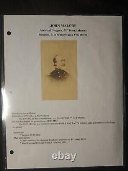 Civil War Surgeon John Malone CDV & Court Martial 31st Penn Inf & 71st Penn Vols