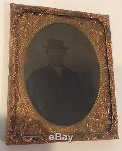Civil War Time Ambrotype Daguerreotype Case Boy With Gun Union/Confederate Army