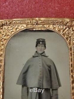 Civil War Tin Type Of Union Soldier In Regulation Great Coat