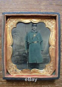 Civil War Tinted Ambrotype Full View With Accoutrements