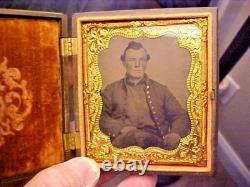 Civil War Tintype 1/6 Photograph Soldier in Uniform in 1857 Dated Fancy Case