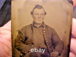 Civil War Tintype 1/6 Photograph Soldier in Uniform in 1857 Dated Fancy Case