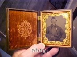 Civil War Tintype 1/6 Photograph Soldier in Uniform in 1857 Dated Fancy Case Civil War Tintype 1/6 Photograph Soldier in Uniform in 1857 Dated Fancy Case
