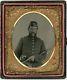 Civil War Tintype Double-armed Union Officer W Gun And Sword, 1 In Insignia