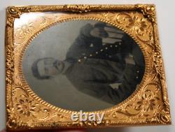 Civil War Tintype Federal Union Soldier Portrait Man W Tinted Cheeks Buttons T9