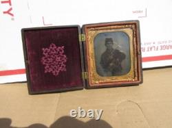 Civil War Tintype Photo Armed Soldier With Colt Revolver, Littlefield Case