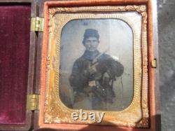 Civil War Tintype Photo Armed Soldier With Colt Revolver, Littlefield Case