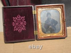 Civil War Tintype Photo Armed Soldier With Colt Revolver, Littlefield Case