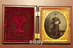 Civil War Tintype Photo of Armed Union Soldier with Musket in Gutta Percha Case