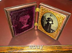 Civil War Tintype Photo of Armed Union Soldier with Musket in Gutta Percha Case
