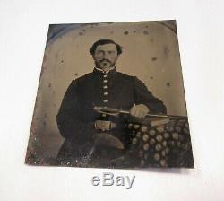 Civil War Tintype Photograph Soldier With Sword in Littlefield Gutta Percha Case