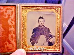 Civil War Tintype Photograph Union Soldier Sargent Uniform, Gloves, etc. 1/6 Sz