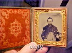 Civil War Tintype Photograph Union Soldier Sargent Uniform, Gloves, etc. 1/6 Sz