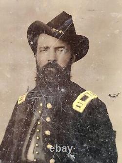 Civil War Tintype UNION ARMY CAPTAIN CALVARY Hand Colored Photo 6th Plate