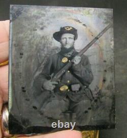 Civil War Tintype Union Soldier with Rifle in a S. Peck & Co Union Case