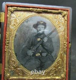 Civil War Tintype Union Soldier with Rifle in a S. Peck & Co Union Case