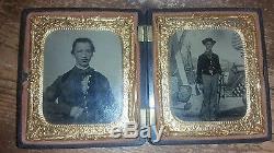 Civil War Tintype Union soldier in uniform and sabre original with his name