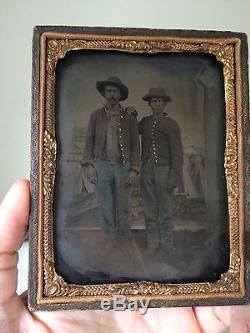 Civil War Tintype of Union Pards rough camp characters 1/4 Plate