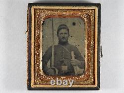 Civil War Tintyped Photograph of Union Soldier Double Armed with Sword & Revolver