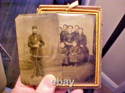 Civil War Tintypes 2 Photographs Soldier withTax Stamp & Rifle 1/4 Plate of Family