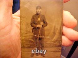 Civil War Tintypes 2 Photographs Soldier withTax Stamp & Rifle 1/4 Plate of Family