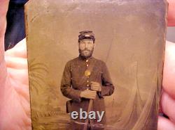 Civil War Tintypes 2 Photographs Soldier withTax Stamp & Rifle 1/4 Plate of Family