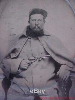 Civil War Trooper 1/6th Plate Tintype Has His Colt Displayed Full Case