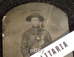 Civil War US Union Soldier Tin Type Photograph Uniform Rifle Bayonet, Identified