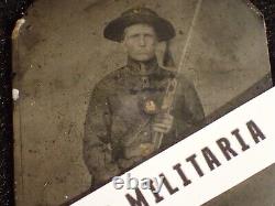Civil War US Union Soldier Tin Type Photograph Uniform Rifle Bayonet, Identified