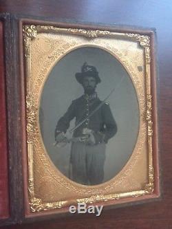 Civil War Union Cavalry Quarter Plate Tintype Photo / Double Armed / Sword & Gun