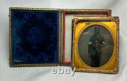 Civil War Union Soldier Tintype Corporal Calvary In A Leather Case