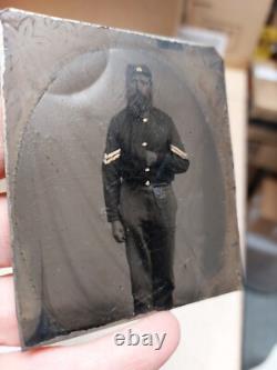 Civil War Union Soldier Tintype Corporal Calvary In A Leather Case