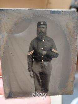 Civil War Union Soldier Tintype Corporal Calvary In A Leather Case