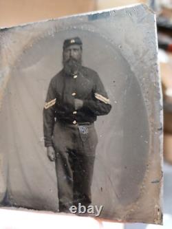 Civil War Union Soldier Tintype Corporal Calvary In A Leather Case