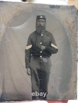 Civil War Union Soldier Tintype Corporal Calvary In A Leather Case