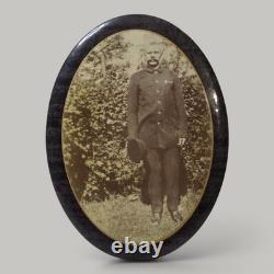 Civil War Union Veteran Portrait Celluloid Photograph GAR Medals Oval Tin Frame