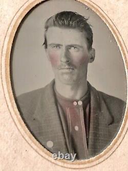 Civil War Veteran Tinted Tintype Photo & 1870s Reunion Ribbon Nebraska