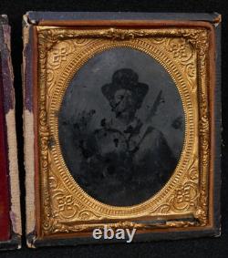 Civil War Wild West Tintype Ferrotype Photograph Gunfighter Large Bowie Knife