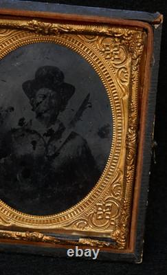 Civil War Wild West Tintype Ferrotype Photograph Gunfighter Large Bowie Knife